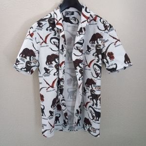 Shredders Digest Dino SS Button Down Size Large EUC 🦕 Dinosaurs 🦎 Reptiles